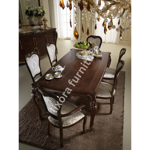 Ensemble de table à manger en bois massif artisanal de luxe 6 places Finition premium Décoration royale - Product Image 6