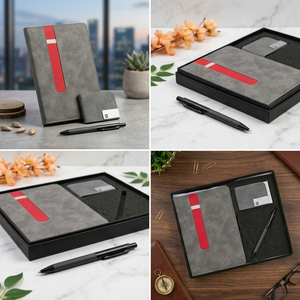 Agenda exécutif relié en cuir synthétique gris Aurelux RE028 avec boucle pour stylo, 192 pages, papeterie de bureau, cadeau d'entreprise - Product Image 5