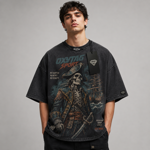 เสื้อยืดโอเวอร์ไซส์ลายกราฟิกวินเทจสไตล์สตรีทแวร์สั่งทำพิเศษสำหรับผู้ชายและผู้หญิง พิมพ์ลายโจรสลัด สีดำ ผ้าฝ้าย - Product Image 1