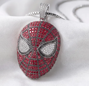 Roter Moissanit Hip-Hop Cartoon Ovaler Micro-Pavé Vergoldeter Charm-Anhänger Halskette Silber Comic-Masken-Schmuck Geschenk - Product Image 3