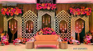 Indian Wedding Peacock Design Laser Cut Frames Gold Laser Cut Peacock Wedding Backdrop Panel Stage Decor Panels for Mehndi Stage - Product Image 2