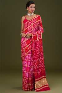 Sari Tradicional Hecho a Mano de Seda Gajji Ghatchola Bandhani con Trabajo Zari - Product Image 2