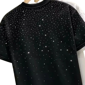 T-shirt vintage streetwear à strass pour homme, coupe oversize à épaules tombantes, motif diamant de luxe, logo personnalisé DTG, vente en gros premium - Product Image 6