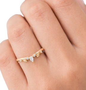 Wholesale Pear & Round Lab Grown Diamond 14K 18K Solid Gold Promise Ring Prong Statement Wedding Jewelry Minimalist Curved Ring - Product Image 6