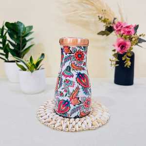 100% Pure Enamel Print Copper Water Bottle 32 Fl Oz Handmade Eco-Friendly Classic Design with Lid & <b>Tea</b> <b>Infuser</b> - Product Image 3
