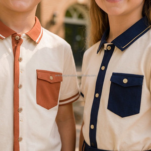 Ensemble uniforme scolaire pour enfants, coton Oxford, garçons et filles, chemise à manches courtes avec poche, jupe bleu marine, short, chaussures blanches - Product Image 6