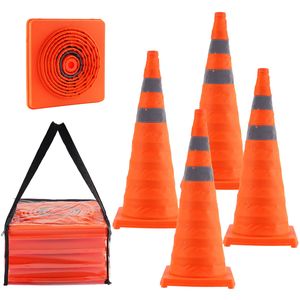 4 Pack 28 Inch Reflective Safety Cones Wide Base Construction Traffic Cones <b>Collapsible</b> <b>Storage</b> Bag Road Cone <b>Storage</b> Solution - Product Image 5