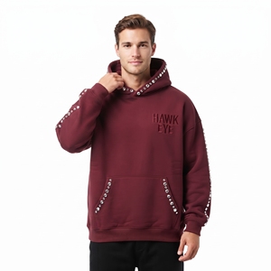 Sudadera con capucha de moda para hombre, con pedrería, corte holgado, hombros caídos, informal, de algodón y forro polar, transpirable, para invierno. - Product Image 2