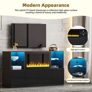 Meuble TV moderne TREND avec foyer électrique LED 34,2 pouces, finition brillante, sans chauffage, console multimédia - Product Image 4