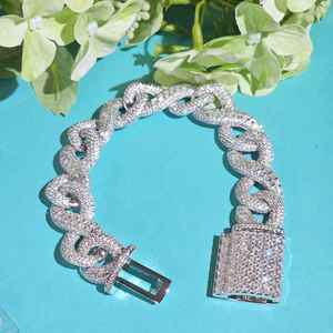 Bracelet cubain en moissanite et diamants ronds glacés pour unisexe, en argent sterling 925, bijoux fins, cadeau hip-hop pour soirée, pour partenaire - Product Image 3