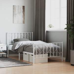 Estructura de Cama Individual de Acero Blanco Resistente, Cama Metálica Rectangular con Excelente Durabilidad - Product Image 1