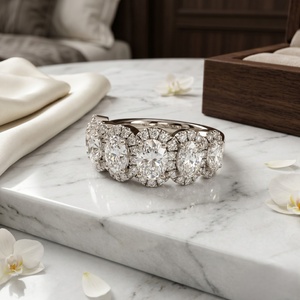 2.45CTW Round Oval Cut Pave Prong Set Five <b>Stone</b> Accent Ring - Product Image 2