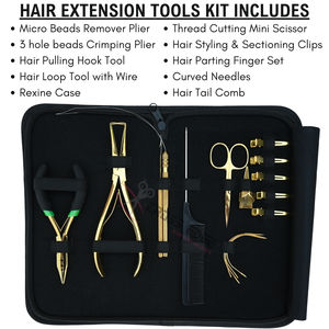 Kit d'outils professionnel pour extensions capillaires avec pince à sertir 3 trous, pince à retirer les micro-perles, peigne à queue, boucle de fil et ensemble de doigts de séparation - Product Image 2