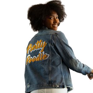 Chaqueta Vaquera Pretty Poodle para Mujer, Abrigo Azul Vaquero con Gráficos de Chenille, Estilo Casual Urbano de Hermandad Griega - Product Image 2