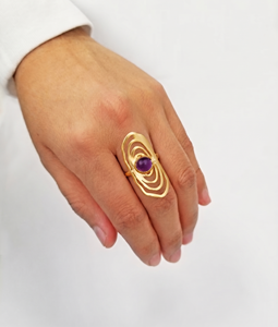 Purple Amethyst Swirl Statement <b>Ring</b> Handmade <b>Chunky</b> Boho Natural Gemstone 18K Gold Plated Brass Geometric Jewelry Gift Women - Product Image 1
