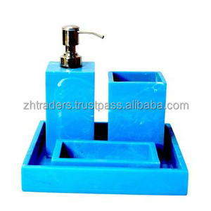 Ensemble d'accessoires de salle de bain en résine époxy de luxe faits à la main, 4 pièces, design moderne, organisateur de bain - Product Image 5