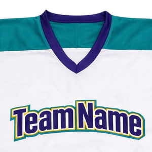Camiseta de Hockey sobre Hielo Sublimada Personalizada en Blanco, Verde Azulado y Morado, Uniforme de Hockey Profesional con Nombre del Equipo, Camiseta Deportiva Transpirable para Hombre - Product Image 5