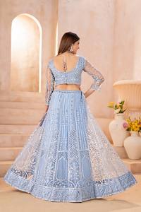 <b>Light</b> Blue Embroidered Lehenga Choli Women's Traditional Wedding Dress Floor-Length Regular Fit India Pakistan Style - Product Image 3