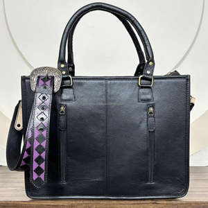 Sac fourre-tout en cuir de vachette de haute qualité, fait main, personnalisé, en gros, 2025, motif à carreaux, style western, sac à main pour femmes - Product Image 5