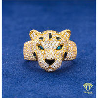 Bague de luxe tête de panthère en moissanite VVS, argent sterling 925, design animal glacé, bijou statement, mode hip-hop, cadeau pour homme