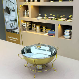 Chafing Dish Stainless Steel <b>Buffet</b> Food Warmer Glass Lid Ornate Gold Pillar Stand Hotel Catering <b>Server</b> - Product Image 6