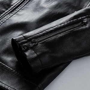 Men's New Arrival Premium Quality Cowhide Genuine Leather Stand Collar Front Windproof Eco-Friendly <b>Slim</b> <b>Fit</b> Solid Color <b>Jacket</b> - Product Image 6
