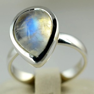 Rainbow Moonstone <b>Ring</b> 925 Sterling <b>Silver</b> Handmade <b>Statement</b> Promise <b>Ring</b> for Women Boho Pear June Birthstone Jewelry - Product Image 4