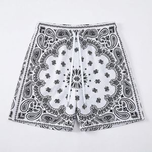 Pantalones Cortos de Malla Sublimados para Playa, Diseño Paisley Monocromático, Moda Urbana, Verano - Product Image 1
