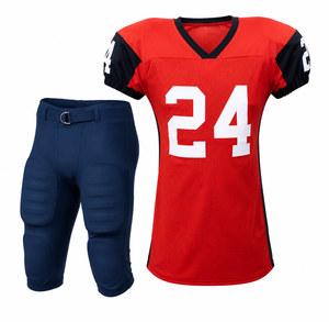 Ensemble d'uniformes de football américain personnalisés respirants rouge et noir 24 pour hommes et femmes en polyester unisexe pour adultes, maillot et pantalon de sport - Product Image 4