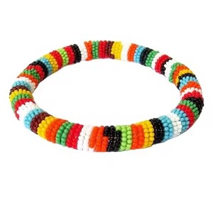 Vintage Style Seed Beads Embroidery <b>Bracelet</b> Premium Craft Design Soft Cotton Seed Beads Embroidered <b>Bracelet</b> Adjustable - Product Image 2