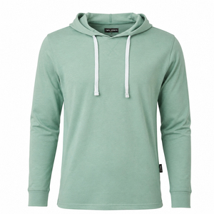 Sudadera con Capucha de Manga Larga para Hombre, Estilo Deportivo, Color Verde Menta Sólido, Corte Regular, Tejido de Algodón Transpirable, para Otoño - Product Image 1