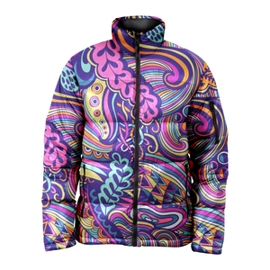 Chaqueta Acolchada para Hombre con Estampado Paisley Colorido, Cuello Alto, Cierre de Cremallera, Resistente al Viento, Informal, para Invierno, de Poliéster/Algodón, Larga - Product Image 1