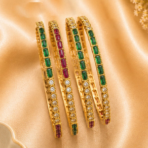 JeweleMarket Elegant Traditional Gold Plated Crystal Rhinestone Freshwater Pearl Ethnic <b>Bangles</b> <b>Set</b> for Women-Maharashtra Origin - Product Image 1