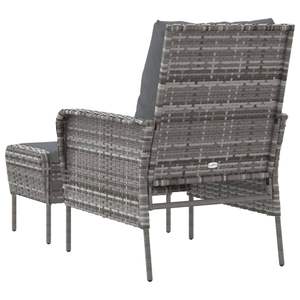 Gray Poly Rattan Patio <b>Chair</b> with <b>Footstool</b> Stylish Outdoor Furniture Set - Product Image 5