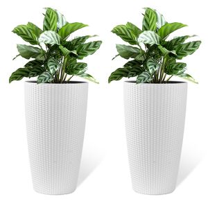 Juego de 2 Macetas Altas de Imitación de Ratán para Interiores y Exteriores, con Monitor de Nivel de Agua y Sistema de Riego Automático - Product Image 1