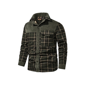 Veste unisexe à capuche à manches longues en patchwork de toile et de flanelle à carreaux, col montant, douce, chaude, confortable, élégante, avec fermeture éclair - Product Image 6