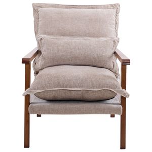 Elegante Poltrona a Forma di Nuvola in Legno Massello con Struttura in Metallo e Cuscino Lombare in Tessuto Chenille per Interni - Product Image 6