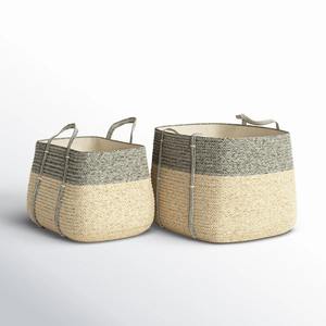 Set of 2 seagrass <b>bins</b> sewn around the edges Handmade Storage Basket Wholesale eco-friendly Made in Vietnam - Product Image 2