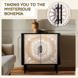 FCH Carved Pattern MDF Sideboard High Feet Oval Tabletop Curved Side Frame Door Panel Spray Painted Cabinet Body Melamine Board - Product Image 2