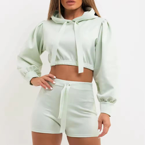 Conjunto de Sudadera Corta y Pantalones Cortos a la Moda, Diseño Sólido con Decoración Vintage para Uso Casual y Actividades al Aire Libre 2026 - Product Image 6