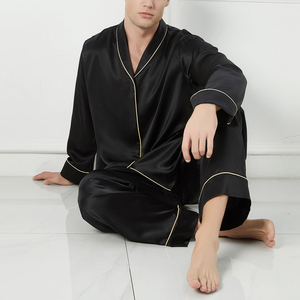 ชุดนอนผ้าซาตินไหมหรูหราพิเศษ เนื้อนุ่ม 100% คุณภาพสูง ชุดนอนขาสั้นสำหรับผู้ชาย 2 ชิ้น ราคาพิเศษสำหรับฤดูหนาว - Product Image 2