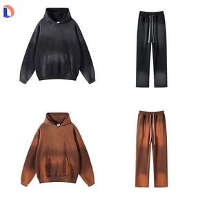 Survêtement de haute qualité délavé à l'acide survêtement en coton et polyester personnalisé ensemble de jogging à capuche respirant grande taille XL avec logo - Product Image 5