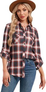 Custom Logo Womens Long Sleeve <b>Plaid</b> Flannel Shacket Oversized Casual Checkered Button <b>Shirt</b> Pocket Jacket High-quality Autumn - Product Image 2
