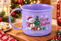 Mug en émail de Noël, portable et réutilisable, tasse de camping, motif Père Noël et rennes, pour fêtes et bureau