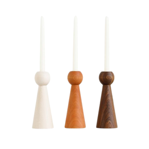 Acacia Wood Tapered Candlestick Holder <b>Set</b> of 3 in Natural White Oak Walnut for Home Decoration Lighting <b>Candle</b> Taper - Product Image 1