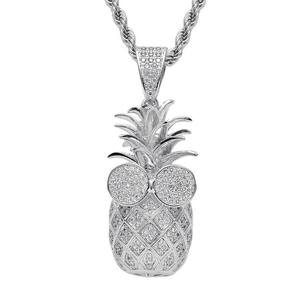 Collier pendentif ananas 3D hip-hop en or 18 carats micro-serti de diamants avec chaîne corde pour soirée - Product Image 4