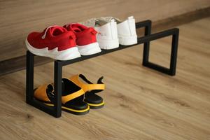 Ultra Slim Black <b>Shoe</b> <b>Rack</b> Dual Level Space Saving Organizer Strong Frame Minimal Design Durable Modern Entryway Storage Unit - Product Image 5