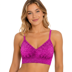 Women V-Neck Sports Bra Medium Support Breathable Yoga <b>Top</b> Solid <b>Purple</b> - Product Image 5