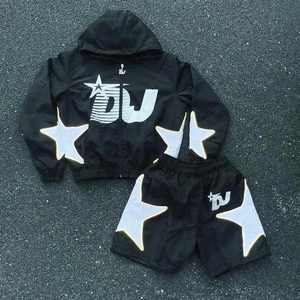 Ensemble de survêtement unisexe à capuche avec blocs de couleur, léger, 100 % coton, style sportif, manches longues, short à fermeture éclair, imperméable - Product Image 3