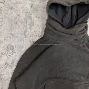 Unisex 470gsm Heavyweight 100% Cotton Oversized Vintage Mock Neck Hoodies Hombres Acid Wash Hoodies - Product Image 4